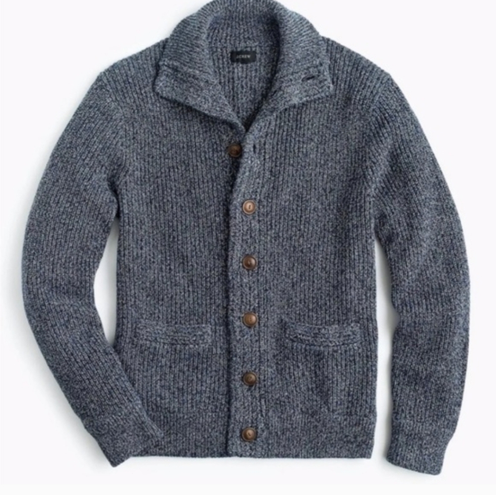 J Crew Marled cotton mockneck cardigan sweater Large - Picture 2 of 12